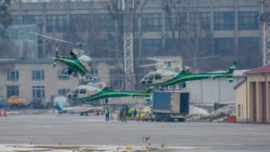 Нові Aurbus Helicopters H125 (номери "43", "44" та "58 "синій") ДПСУ на території аеропорту "Львів" 11 лютого 2022 року / Фото: Олексій Тренін