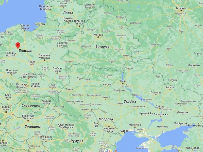 Локація на території Польщі, де 27 квітня 2023 року виявили ймовірно російську Х-55