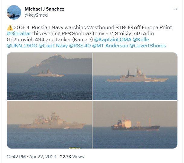 Склад кораблів ВМФ РФ, які були виведені із Середземного моря, зображення з відкритих джерел