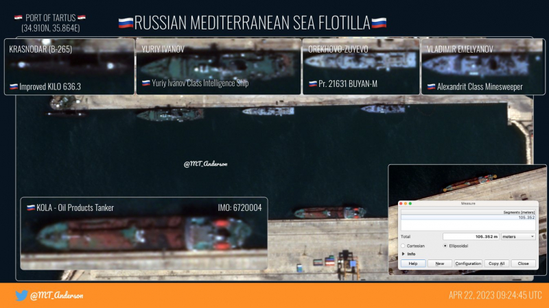 Російські кораблі в сирійському Тартусі, 22 квітня 2023 року, джерело - MT_Anderson