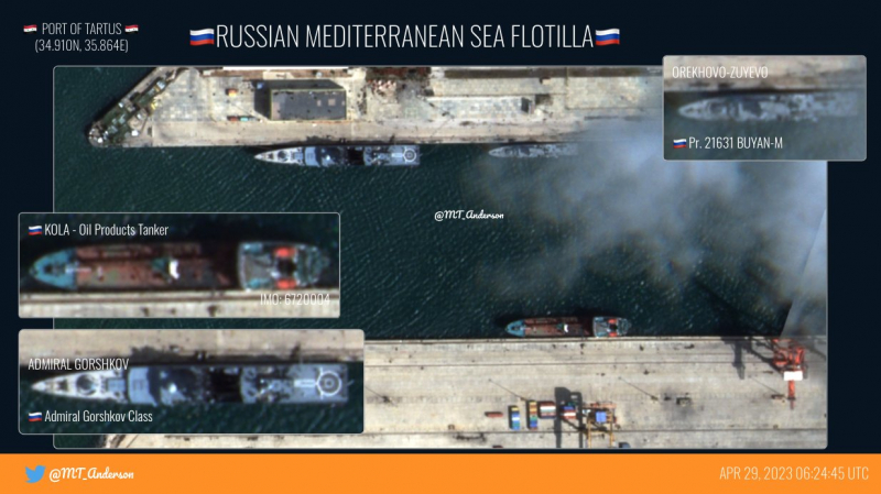Російські кораблі в сирійському Тартусі, 29 квітня 2023 року, джерело - MT_Anderson