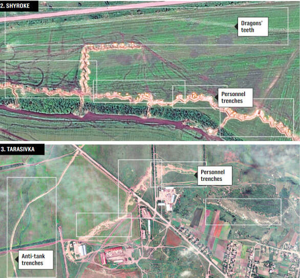Система укріплень окупантів, зображення наводить The Telegraph з посиланням на Maxar Technologies