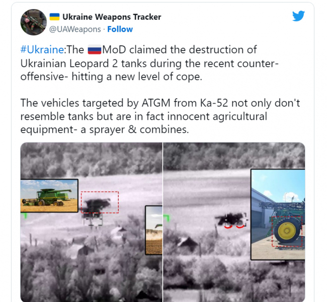  Ложная информация: Россия заявила об уничтожении танков Leopard, но они оказались комбайнами John Deere 