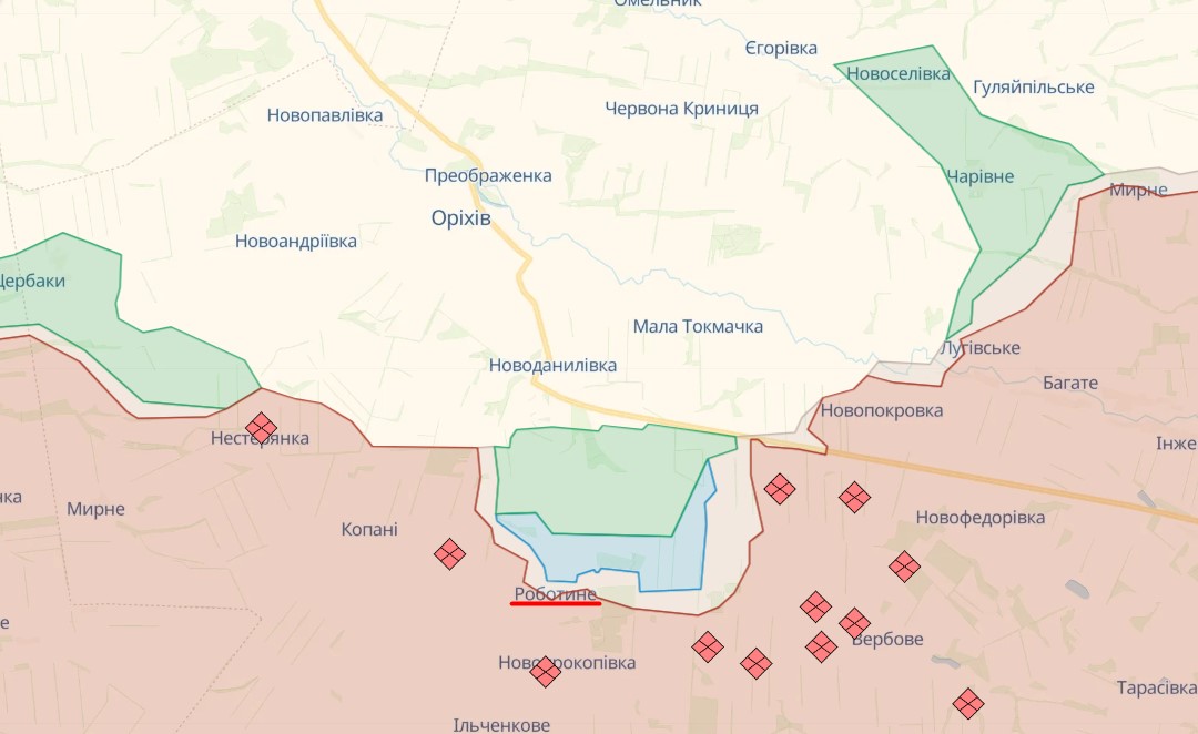 Світлина: село Роботине знаходиться на південний схід від Запоріжжя (deepstatemap.live)