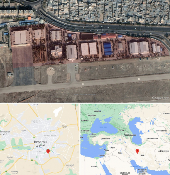 Завод з виробництва Shashed-136 та інших дронів у місті Ісфахан (32.62264, 51.69310)