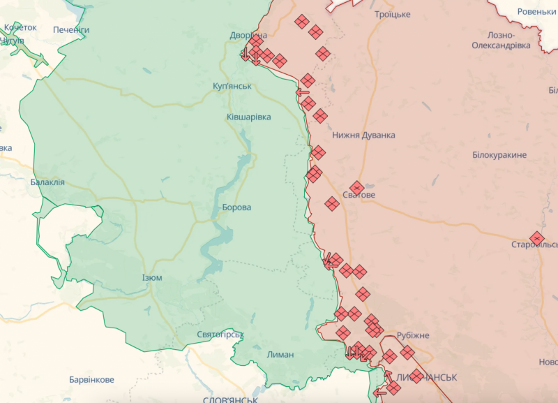 Стан фронту на Лимано-Куп’янському напрямку, скріншот з мапи Deep State