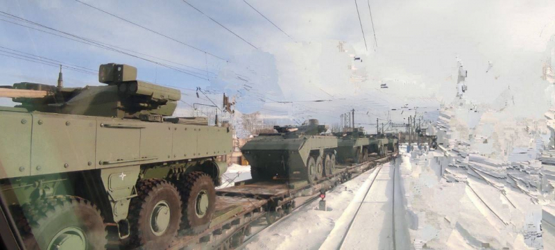 Рашисти перекидають залізницею в невідомому напрямку свої К-17 "Бумеранг", березень 2023 року, зображення з відкритих джерел