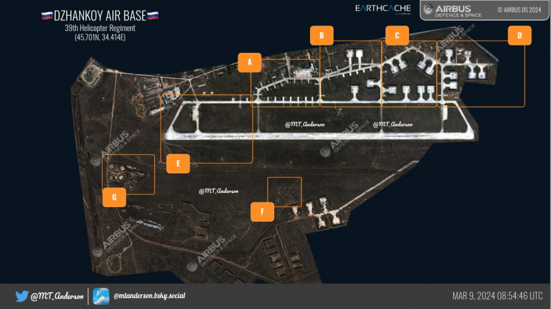 Супутник показав, скільки Ми-28, Ка-52 та Су-25 стоять на аеродромі в Джанкої (фото)