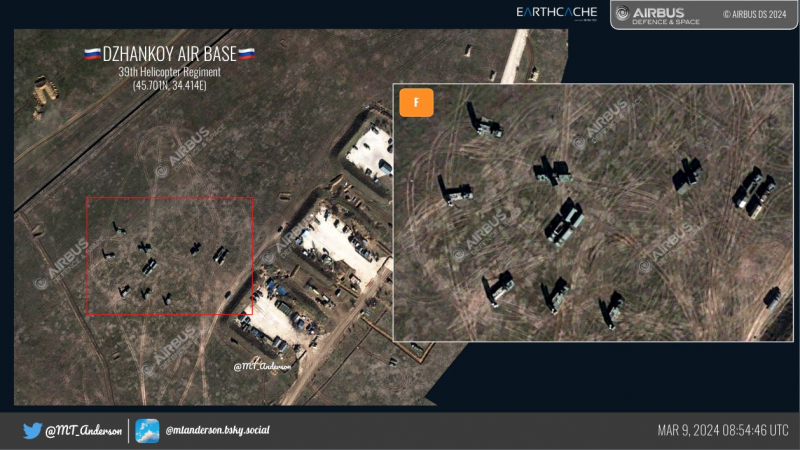 Супутник показав, скільки Ми-28, Ка-52 та Су-25 стоять на аеродромі в Джанкої (фото)