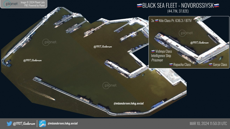 Кораблі ЧФ РФ в Новоросійську, 10 березня 2024 року, джерело - MT_Anderson