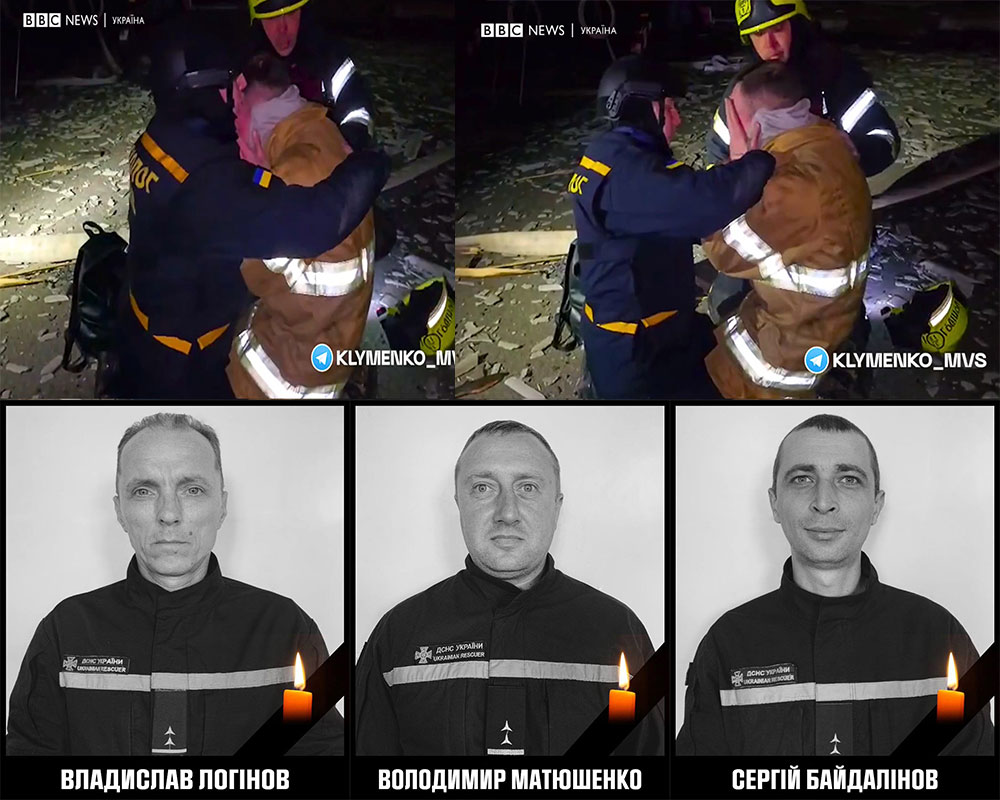 Вогнеборець, який втратив батька-рятувальника в Харкові, плаче на місці удару