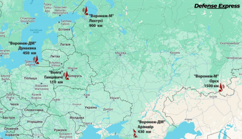 Які ще російські загоризонтні РЛС РФ типу "Воронеж" у зоні ураження України