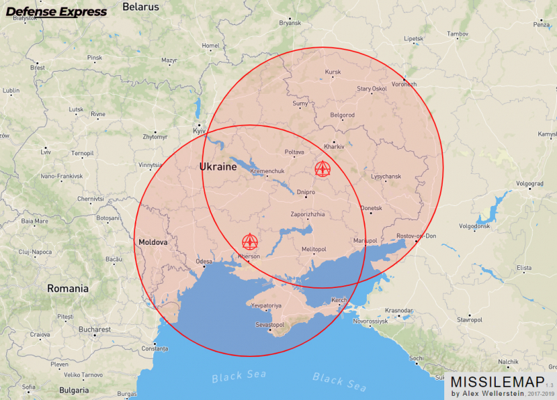 Зона покриття у разі, якби Україна мала хоча би два комплекси Typhon під SM-6 від США