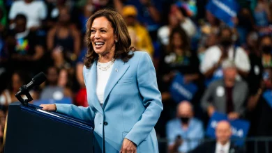 Vice President Harris delivers remarks at a campaign event in Atlanta on Tuesday. (Demetrius Freeman/The Washington Post)