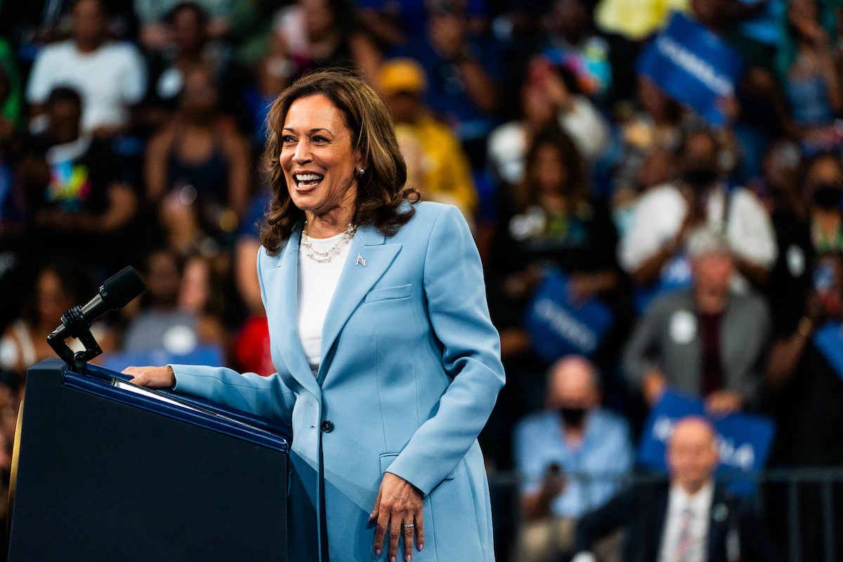 Vice President Harris delivers remarks at a campaign event in Atlanta on Tuesday. (Demetrius Freeman/The Washington Post)