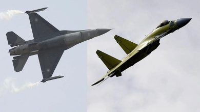 На оприлюдненому фото видно: зліва — американський F-16, справа — російський Су-35.