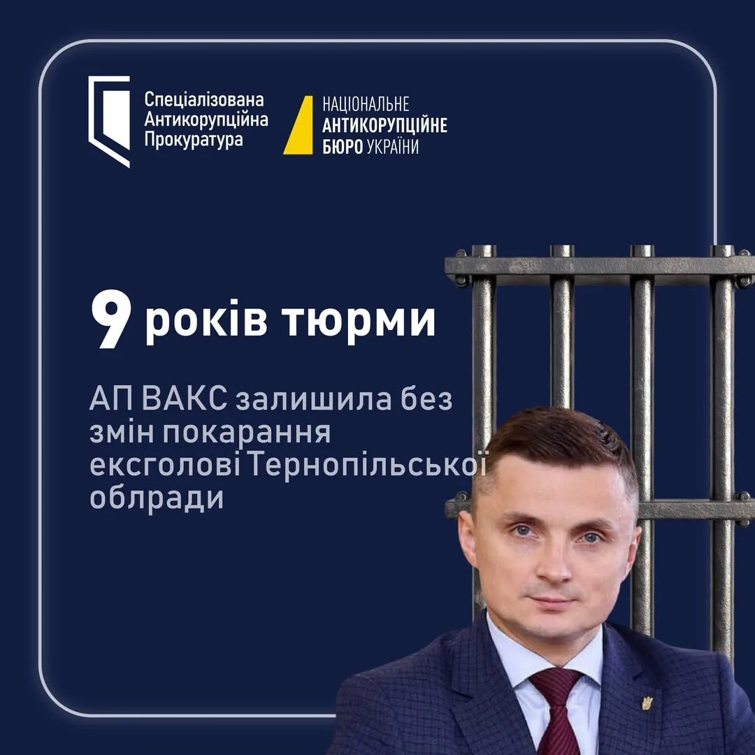 АП ВАКС залишила в силі вирок ексголові Тернопільської облради М.