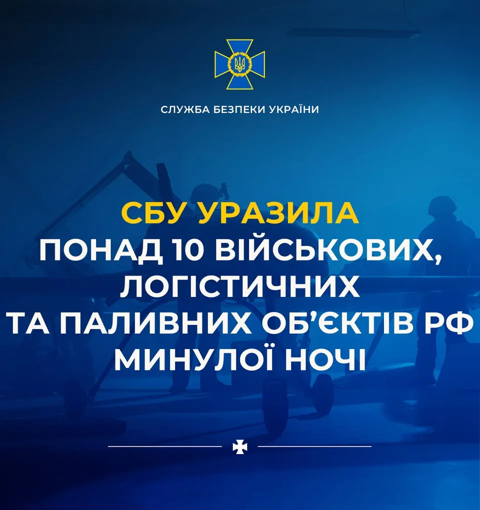 СБУ за ніч уразила понад 10 військових і паливних об’єктів рф та в окупованому Криму