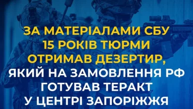 У Запоріжжі засудили до 15 років дезертира-агента рф за підготовку теракту