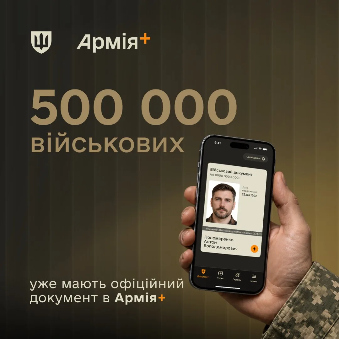 Понад пів мільйона військових отримали е-військовий документ в застосунку Армія+