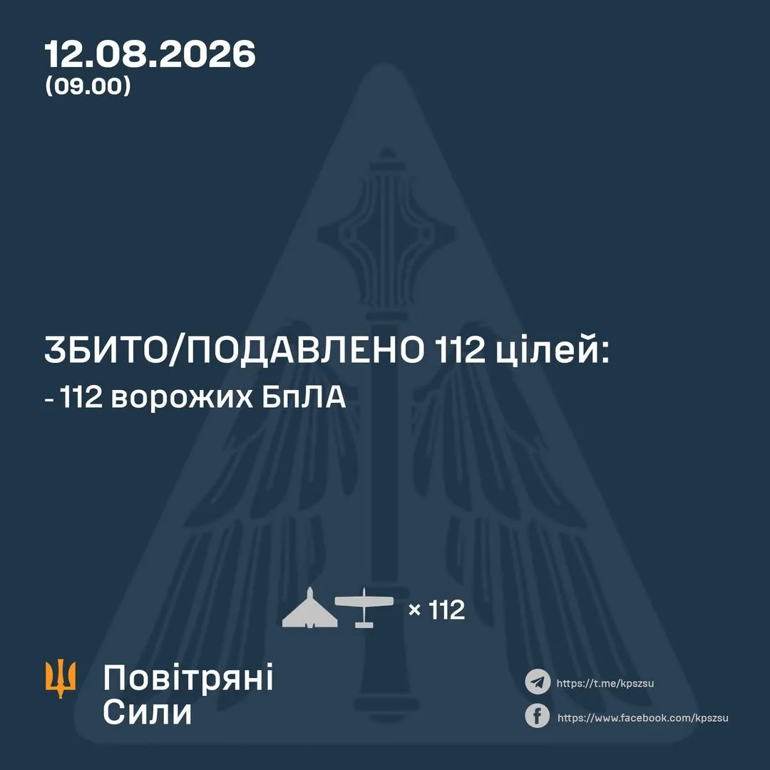 Сили оборони збили та придушили 112 ворожих БпЛА під час нічної атаки 12 серпня