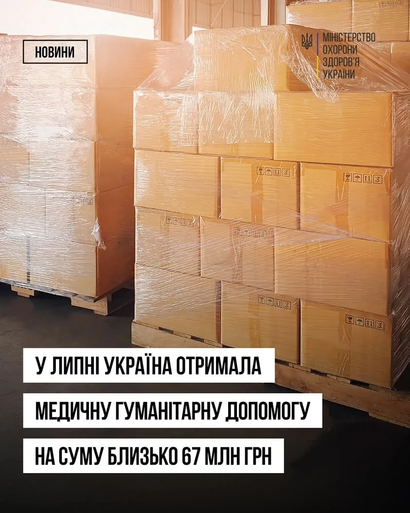 У липні Україна отримала медичну гуманітарну допомогу на майже 67 млн грн