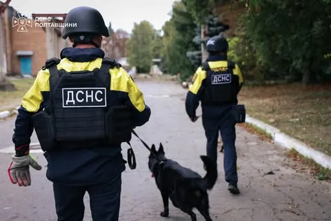 На Полтавщині кінологи ДСНС обстежили місце удару російського БпЛА